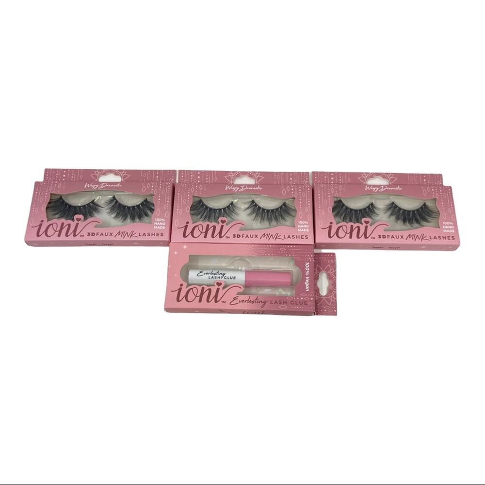 Ioni Wispy Dramatic 3D Faux Mink Lashes Handmade 3 Sets Of Lashes & 1 Glue NIB